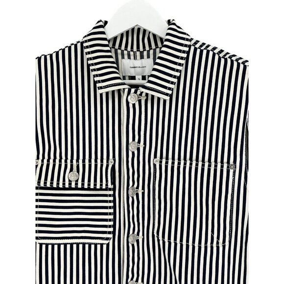 Current Elliott Sleeveless Jumpsuit Dress White Blue‎ Striped Denim Size 3 Large - Picture 13 of 16